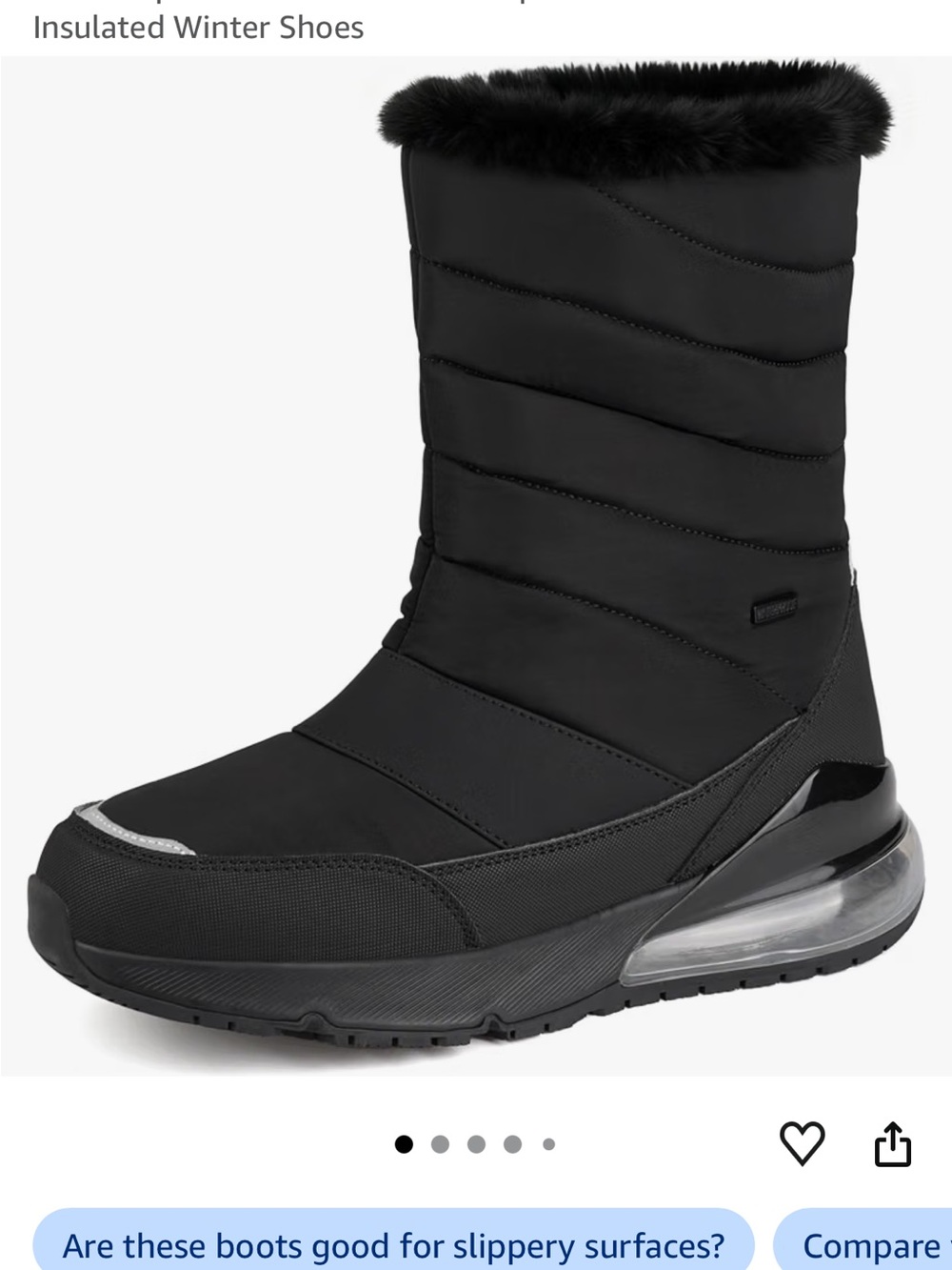 Women's Black Insulated Winter Boots with Faux Fur Cuff